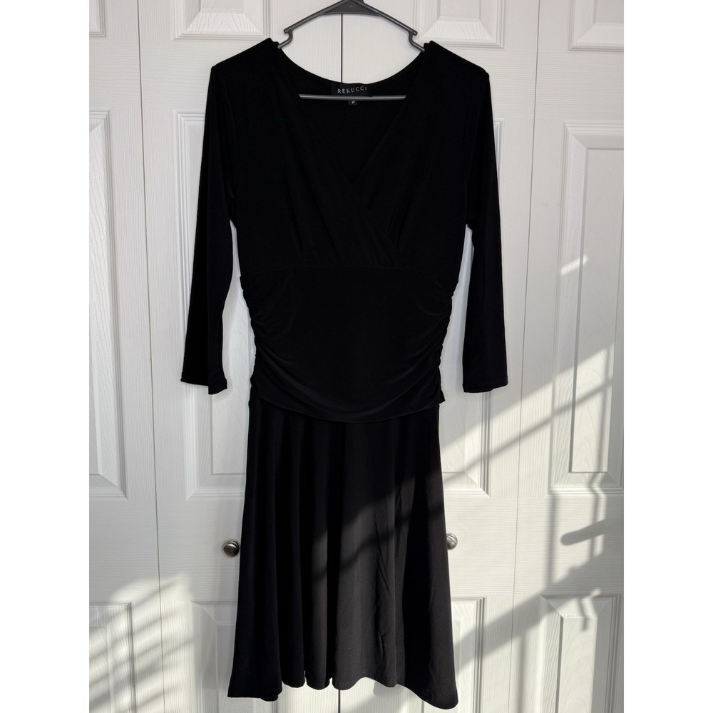 Rekucci Dress Slimming 3/4 Sleeve Fit & Flare Crossover Tummy Control V-Neck 8P
